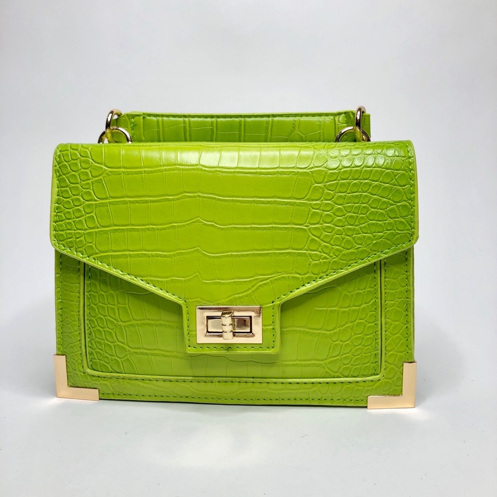 LIME GREEN VEGAN CROSSBODY BAG WITH TOP HANDLE